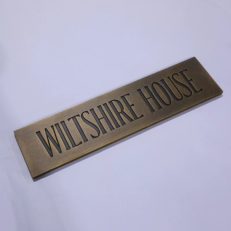 customized old finish etched flat cut plaque Aged Brass etched plate solid metal etched plate for advertising
