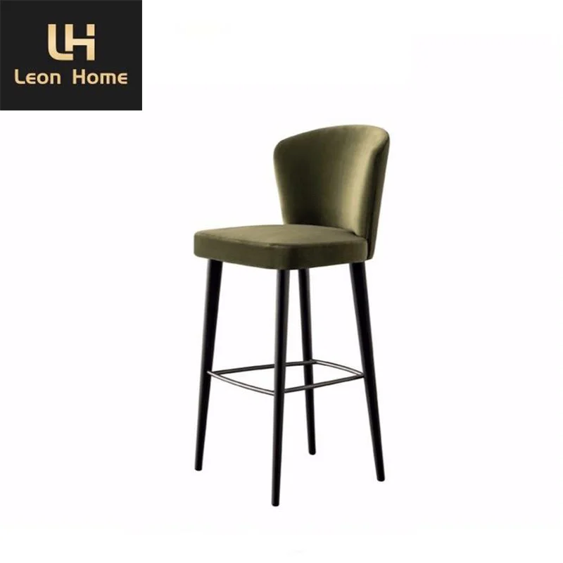 Luxury Design Italian Minimalist Wood Vintage Stool Barstool Curved-Back Fabric Counter Stool