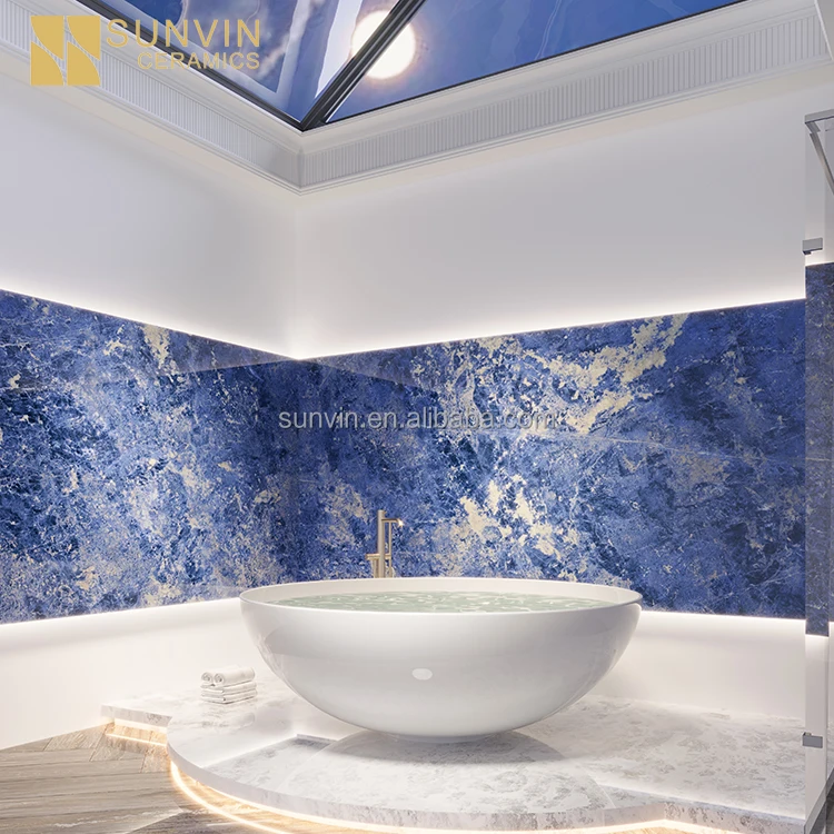 China Price Modern Blue Marble Look Tiles Floors Polished Glazed Glossy Porcelain Tiles 600x600 For Bathroom And Kitchen