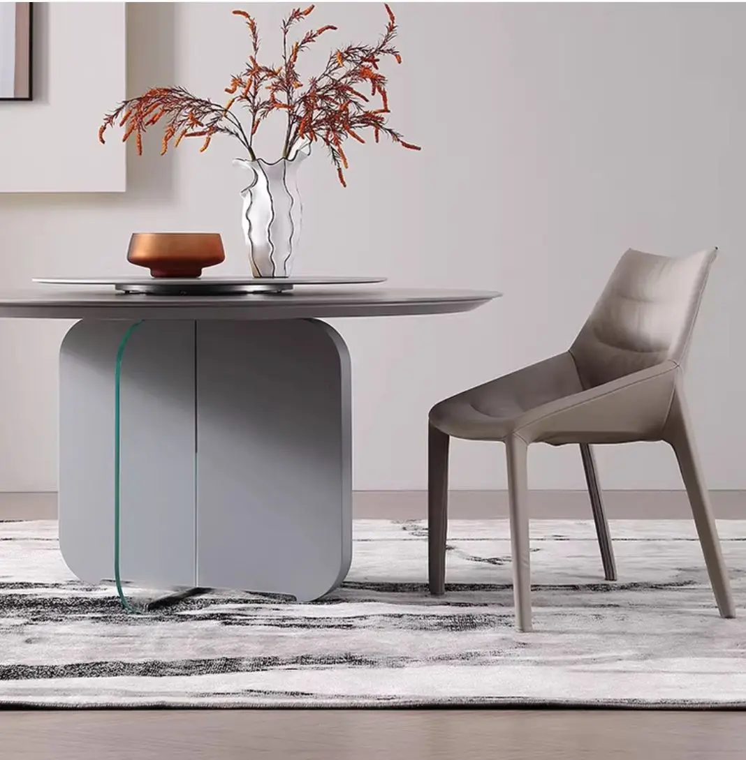 Italian very simple rock plate dining table and chair combination simple modern round table small household with turntable table