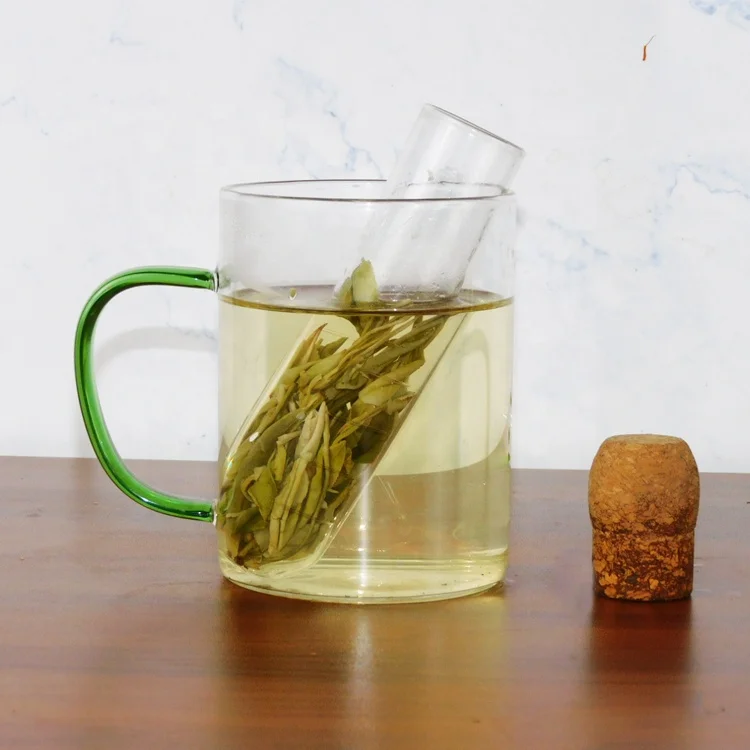High Borosilicate Glass Tea Infuser with Cork Lid Strainer Tube Shape for Loose Tea Cylinder Transparent accessories infuser