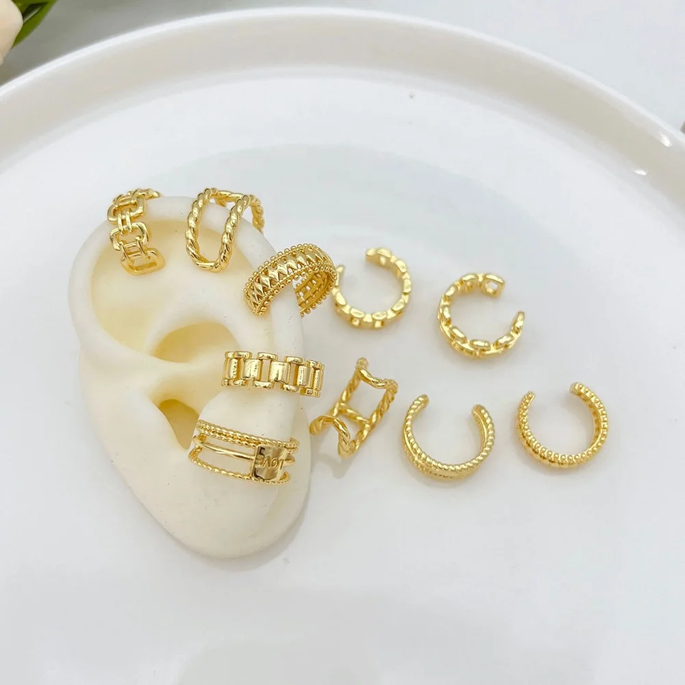 Fine Jewelry Earrings Joyeria 18K Gold Plated Cute Ear Cuff For Women