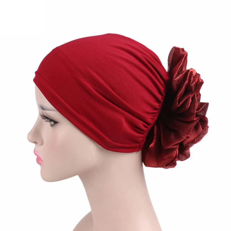 woman plain headwrap big flower bonnets turbans muslim head turban cap hijab fancy head wrap beanie sale for ladys