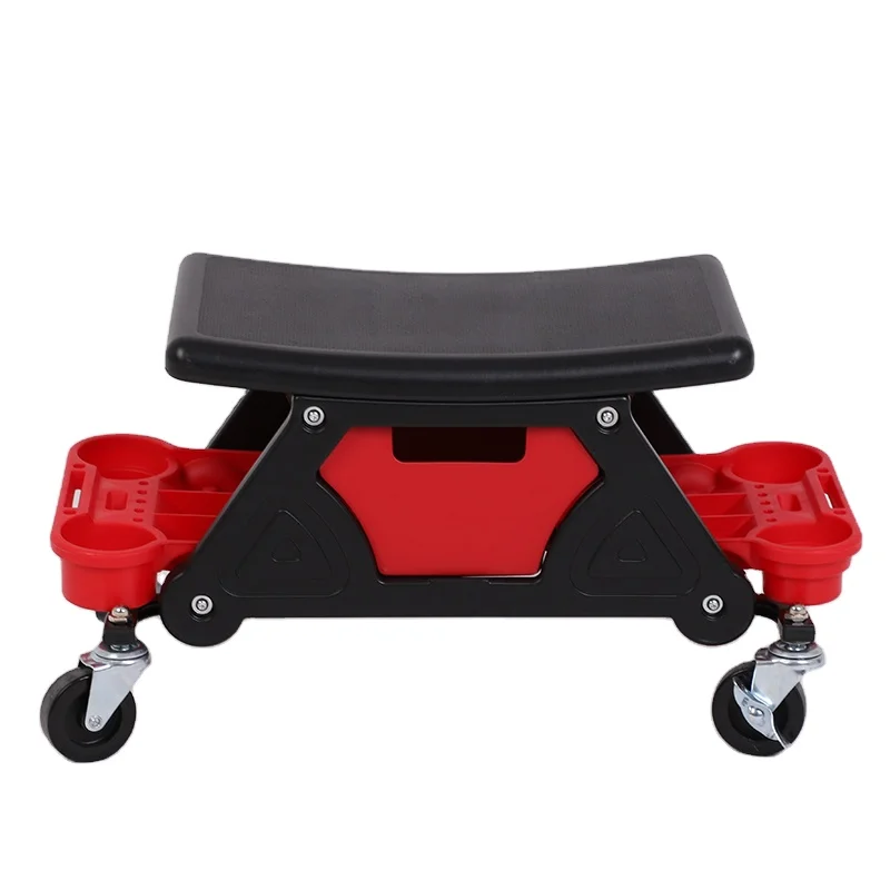 Car Wash Tool Auto Detailing Rolling Stool Creeper Seat with Tools Organizer and Extra Storage Trays