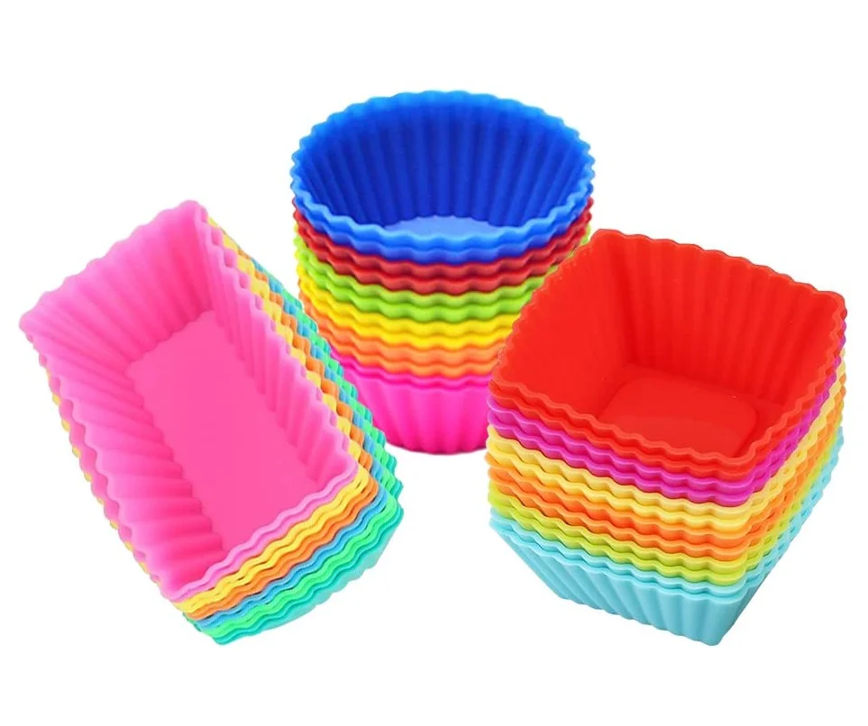36 Pack Reusable Non-Stick Cake Molds Sets Silicone Cupcake Muffin Baking Cups Liners