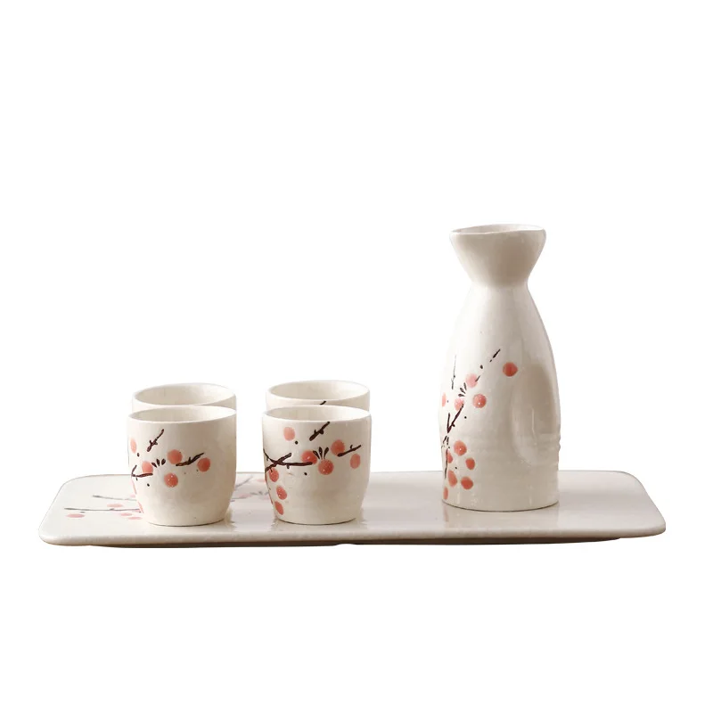 Wine glass jug set Japanese glass wine set Japanese hand-painted cherry blossom retro sake glass dispenser