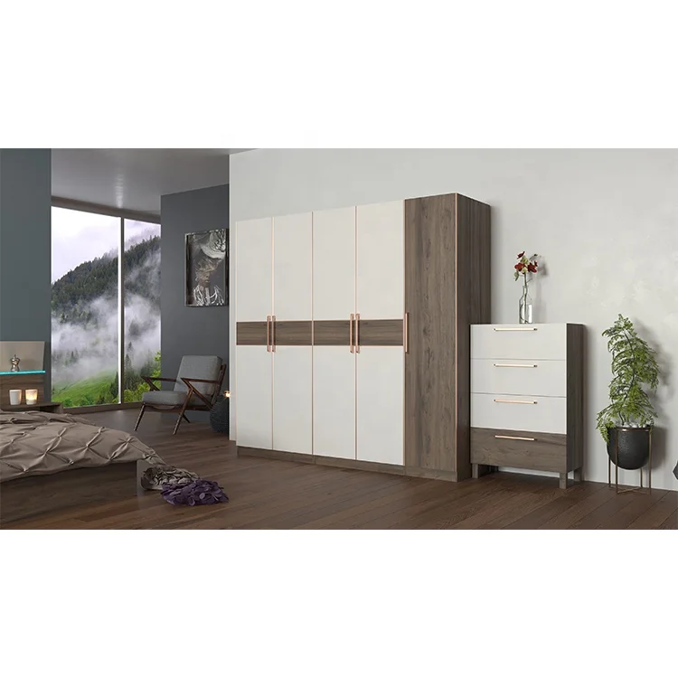 
2019 Custom Made MDF Wardrobe Furniture Wooden 5 Doors Custom Wardrobe Closets 