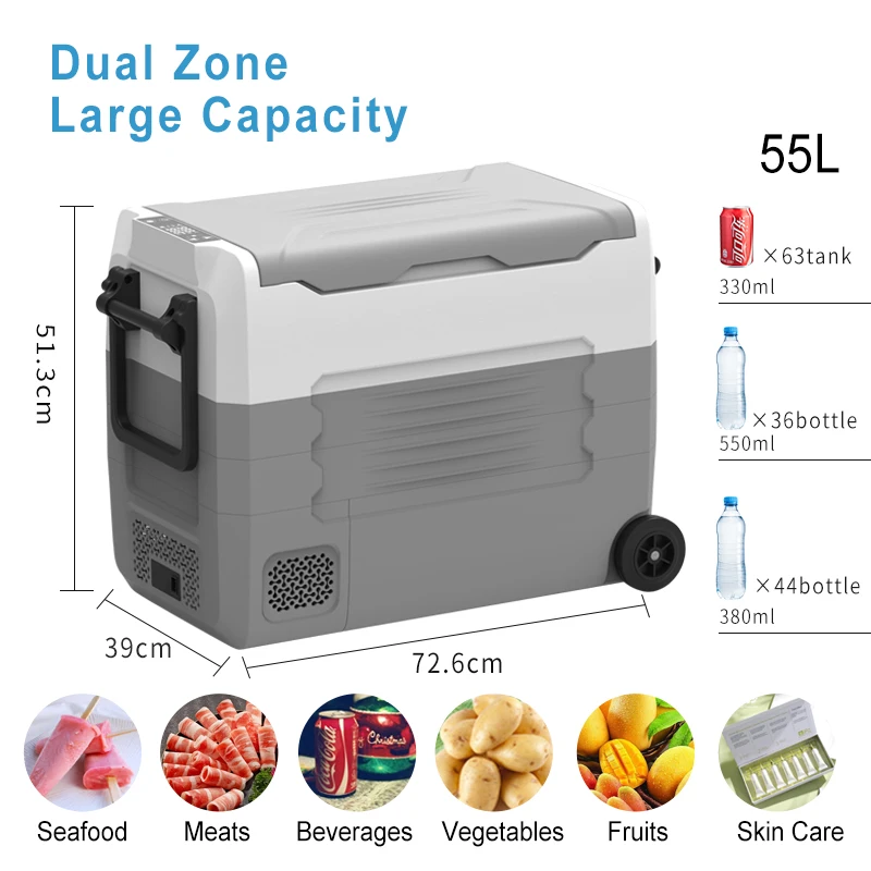Dual Zone Compressor Camping Refrigerator 12V 24V Car Fridge Freezer Cooler Box
