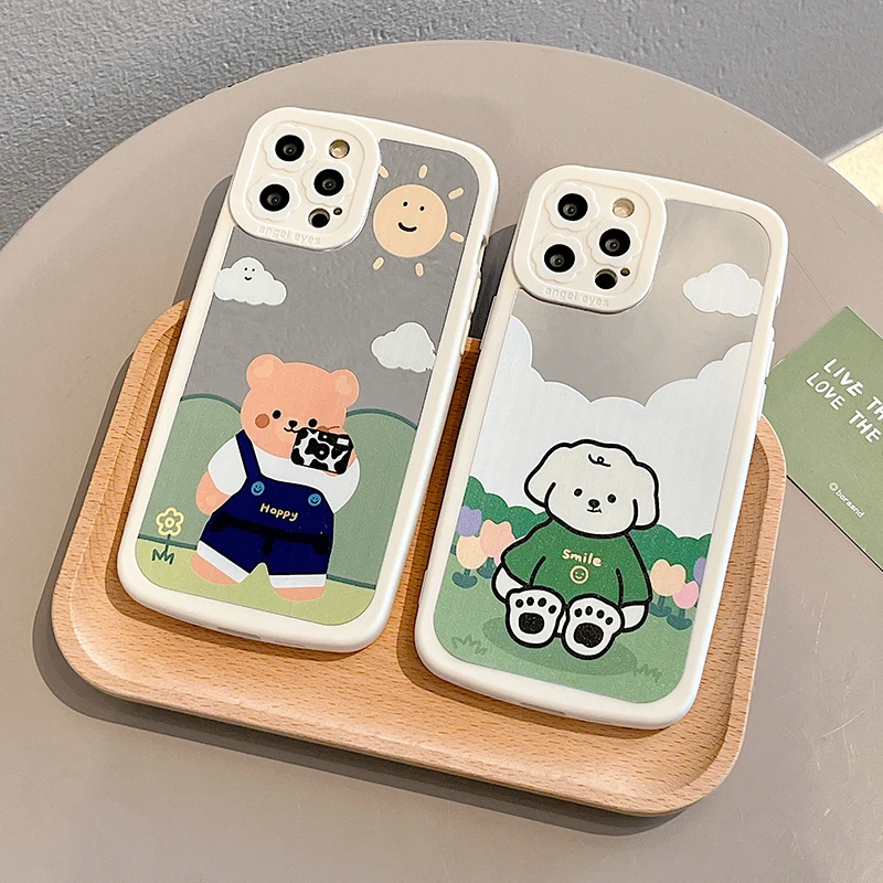 Mirror Bear Girly Women Fashion TPU Mobile Cover for iPhone Case Origina Cases of Glass For iPhone 7 Plus For iPhone Case