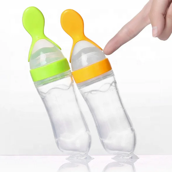High Quality Reusable Baby Food Grade Silicone BPA-Free Silicone Fruit Food Squeeze Bottle Feeder With Spoon