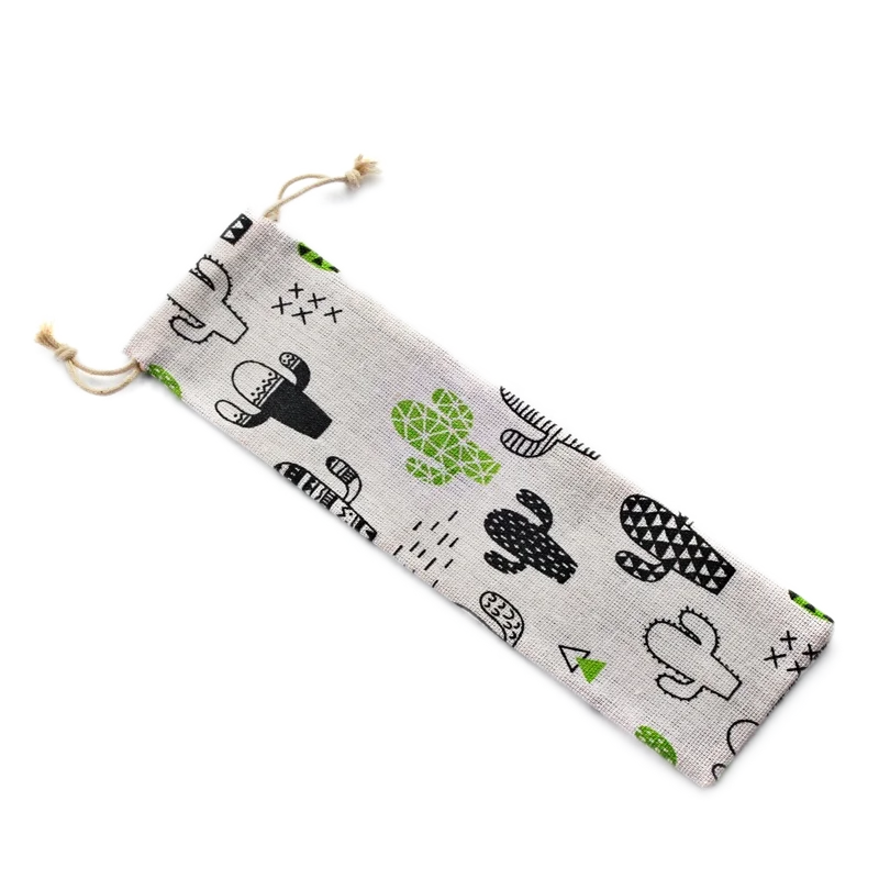 stainless steel metal drinking straw packing pouch drawstring pattern cotton bag with customized logo