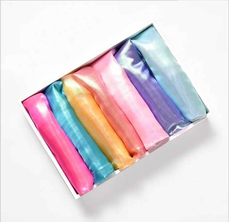 
Plain iridescent rainbow organza decoration and costume dress microfiber elastic thin waterproof polyester fabric 