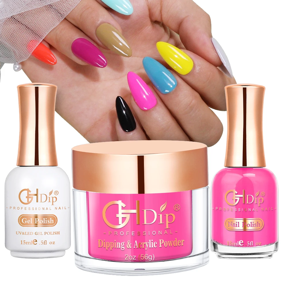 Guangzhou Factory Wholesale Price Perfect Color Dip Powder 3 in 1 Match Gel Polish and Nail Lacquer