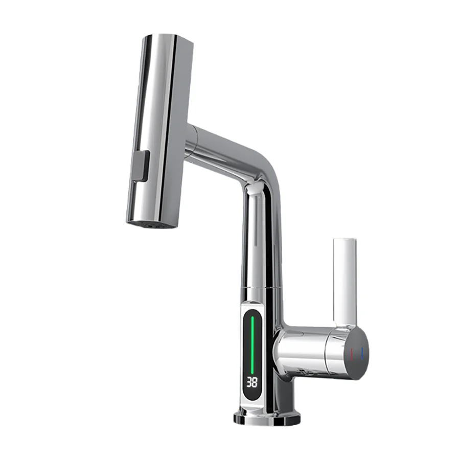 Modern Smart Intelligent Waterfall Mixer Tap 3 way pull out faucet Extend High cupc flexible pull out basin sink faucet