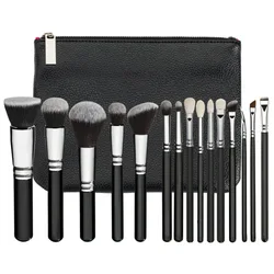 15 pieces professional makeup brushes set with Litchi PU bag private label makeup brush set with bag