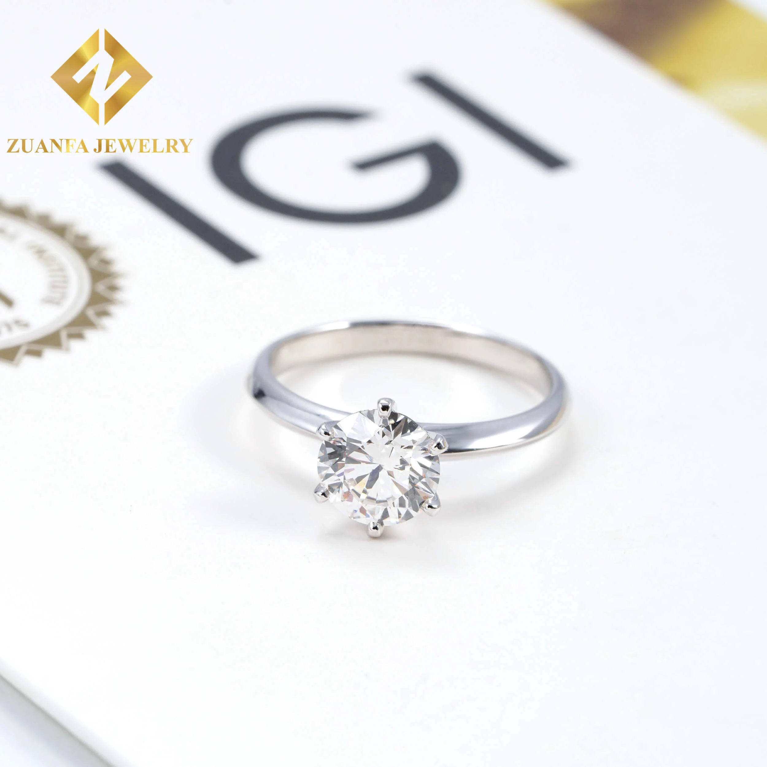 Classical 6 prongs brilliant cut 1.03 Carat IGI certificate 14K solid gold solitaire lab diamonds engagement/wedding rings