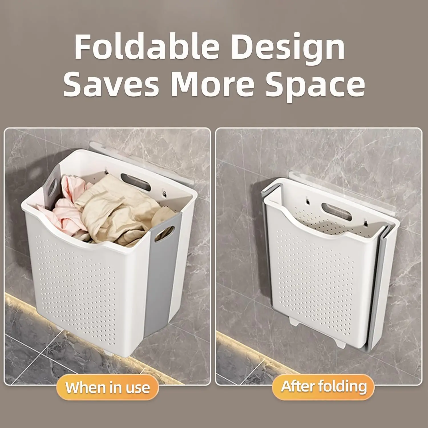 Bathroom Shower Wall Mounted Foldable Storage Basket Plastic Collapsible Hanging Laundry Hamper Bag for Dirty Clothes Organizer