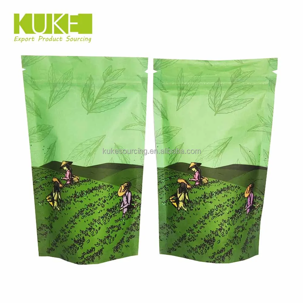 Matte Finished Resealable Zip Lock White Kraft Paper Green Tea Sugar Dry Food Packaging Bags