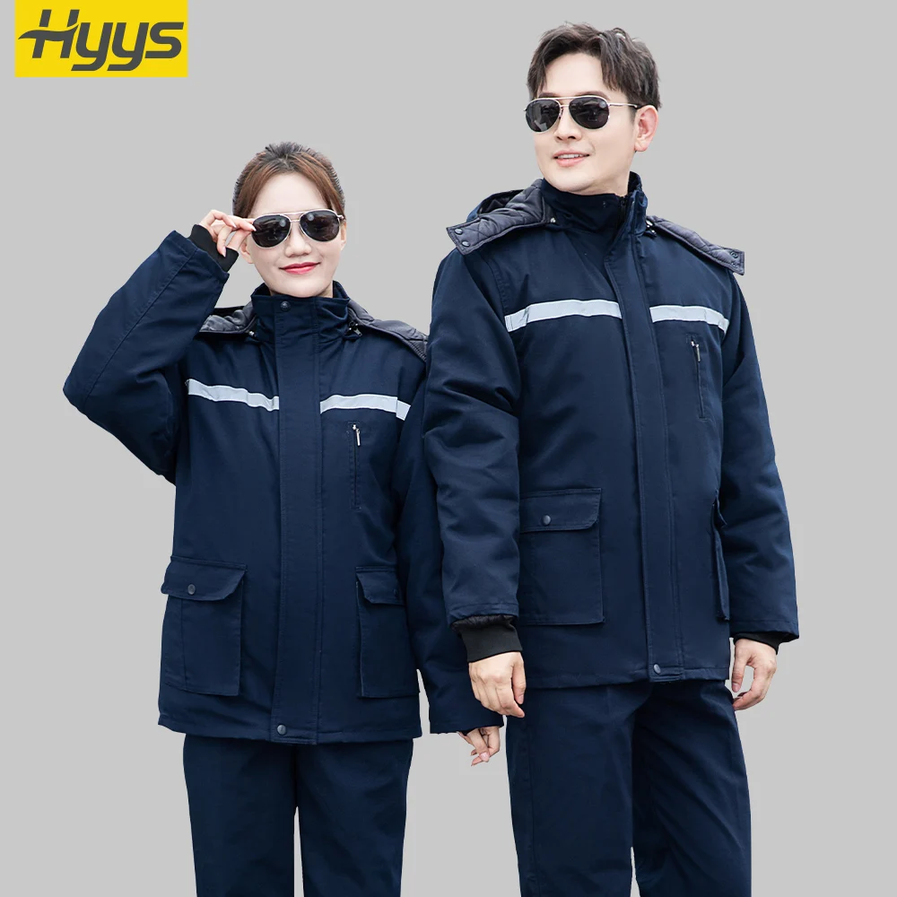 Custom Wholesale Warm Coats Men Winter Work Jacket Clothes Detachable Uniform Coat with Reflective Strips