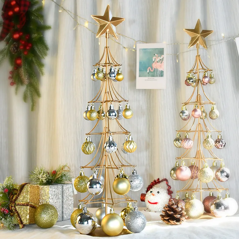 Home Decoration Table Ornament Christmas Tree Xmas Iron Stand with Star Balls