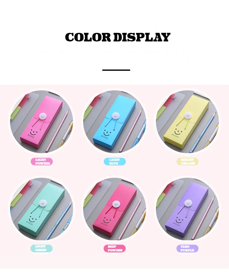 Cute cartoon creative smiley face pencil case children students telescopic buckle plastic pen case multi-color large pencil case