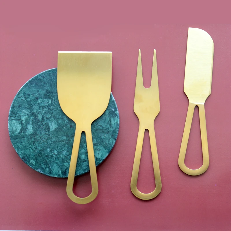 Gold color 3 Pieces Stainless Steel Cheese Knives Set Cake Tool Cutters for Kitchen