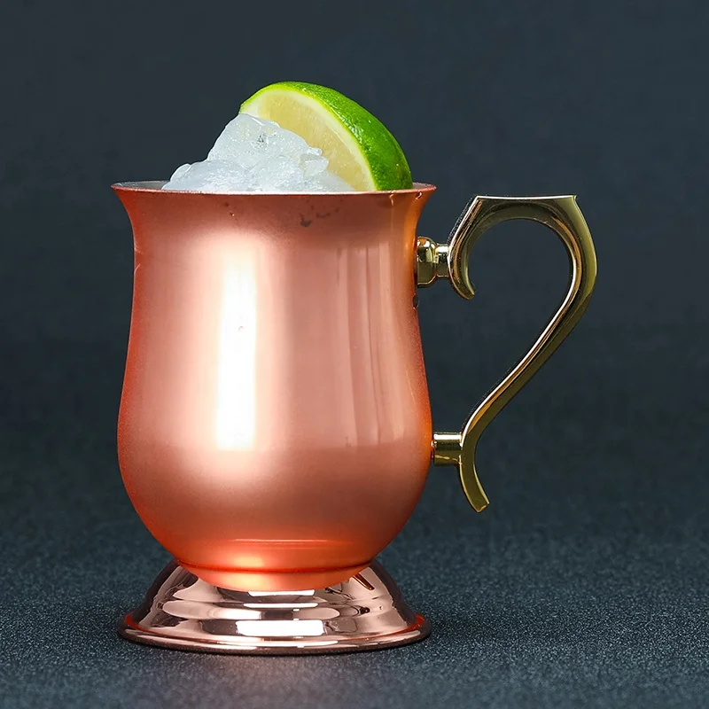 Vintage Classic Copper Plated Moscow Mule Mugs Stainless Steel Reusable Cocktail Beer Vodka Cups With Base