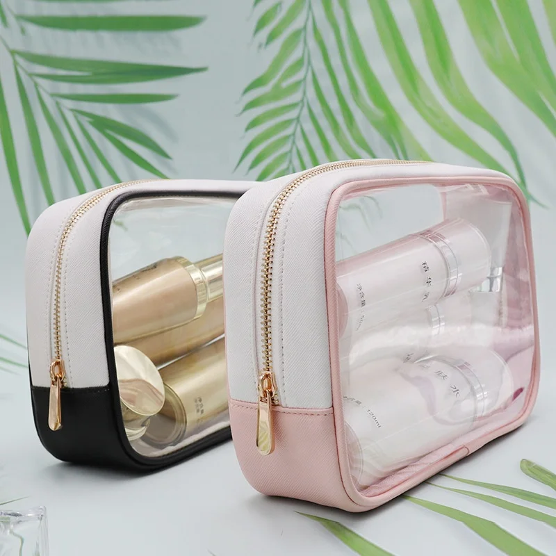 
Waterproof Window Frosted Small Travel Pvc Clear Carry Transparent Pu Leather Toiletry Bag 