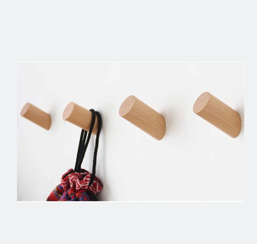 4 Pack Coat Hooks beech Wood Wall  mounted Hooks Heavy Duty Robe Hook Hat Rack