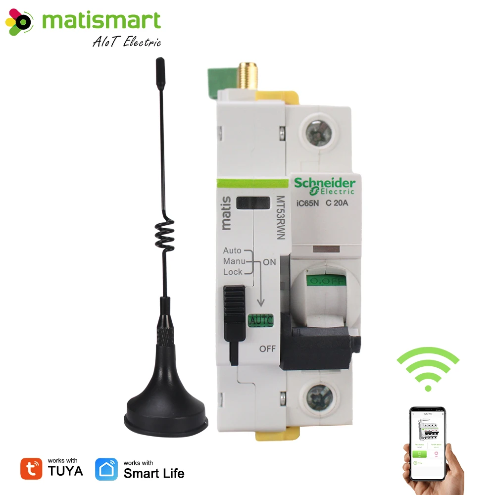 Matismart low price wifi breaker tuya tuya wifi 1p 63a din rail smart circuit breaker breaker tuya wifi