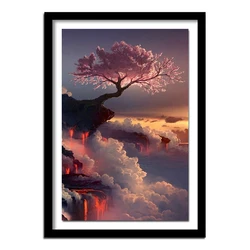 Square Sakura Diamond Embroidery Cherry On the Volcano Picture Rhinestone Embroidery Crystal Diamond 5D Diamond Painting kit 4.9