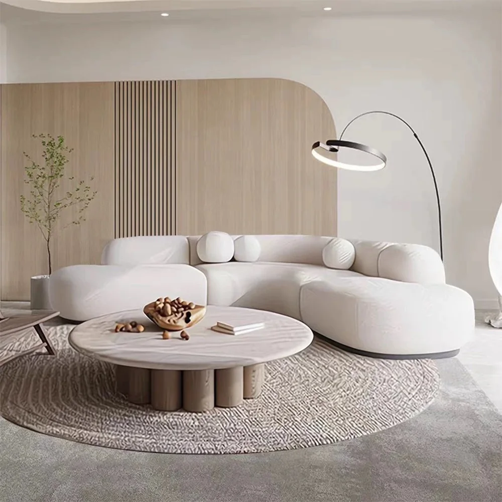 Foshan Furniture Nordic Modern High Quality White Corner Couch Luxury Living Room Sectional Modular Boucle Curved Sofa For Home