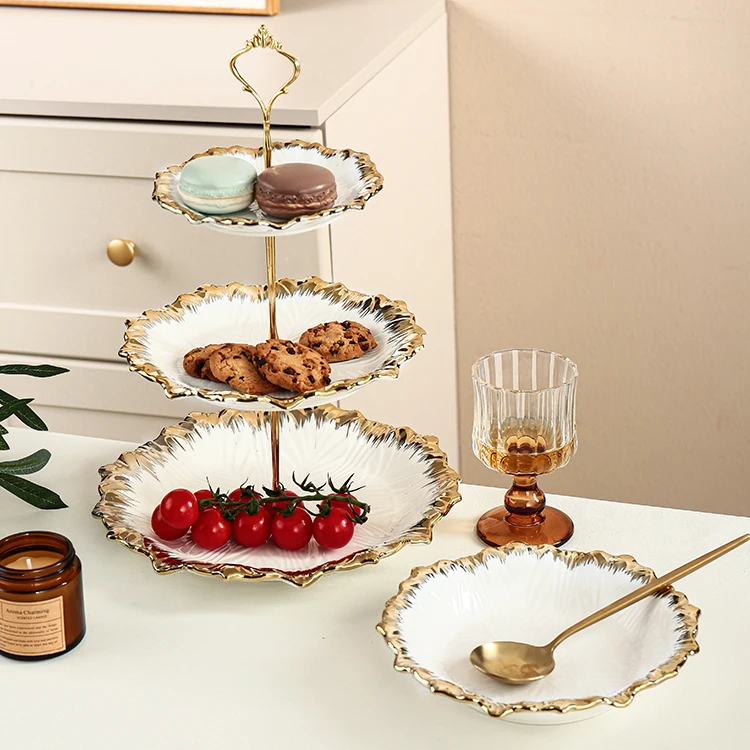 Modern Restaurant Luxury Dessert Plate 3 Tier Wedding Ceramic Cake Stand Plates