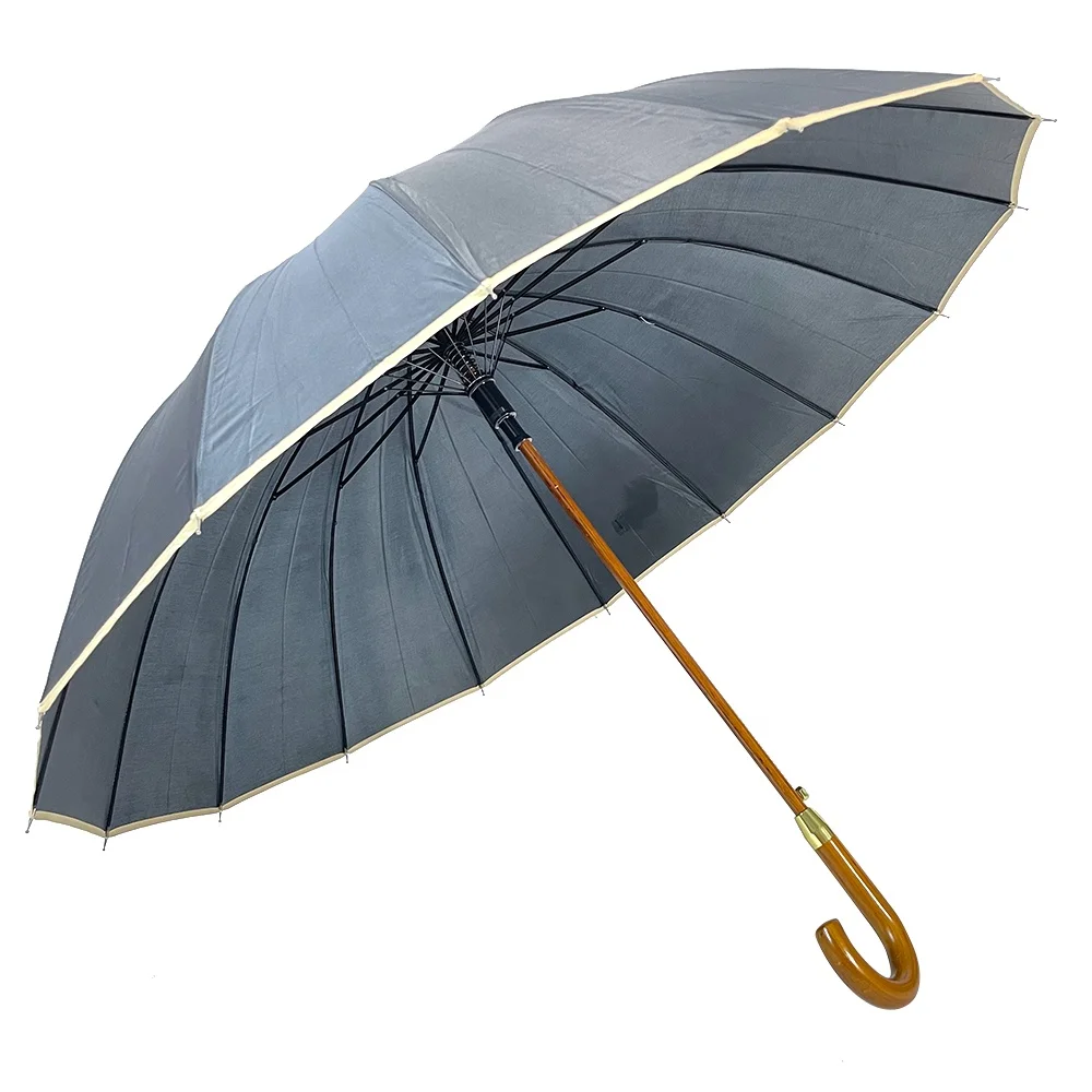 Ovida High Quality 25 Inch 16 Ribs Automatic Golf Umbrella With Piping Wood Shaft And Handle Umbrella Promotional