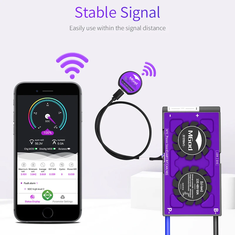 
Smart BMS Lifepo4 4S 12V 80A 100A BT/RS485/CAN Communication for lithium Battery Pack apply to energy storage RV outdoor 