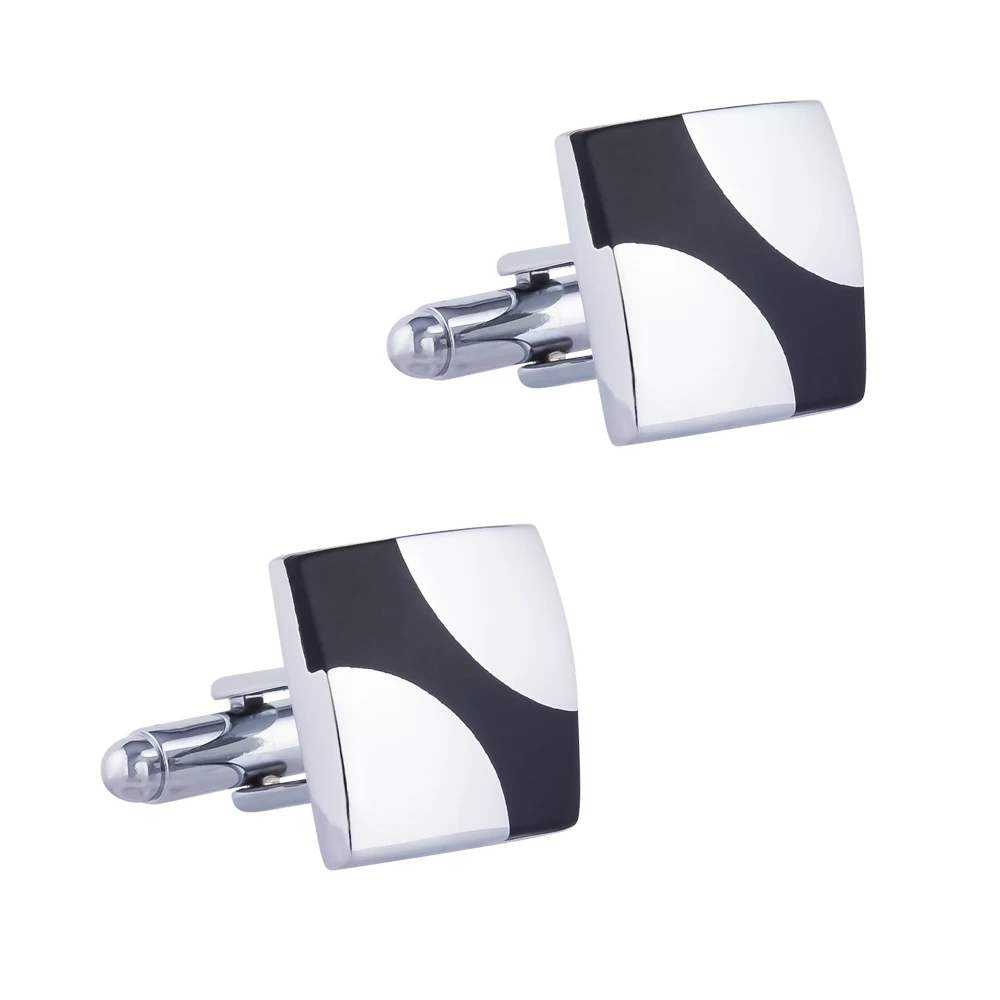 Low price ready to ship Classic cheap square Black and white pattern silver button men cufflinks
