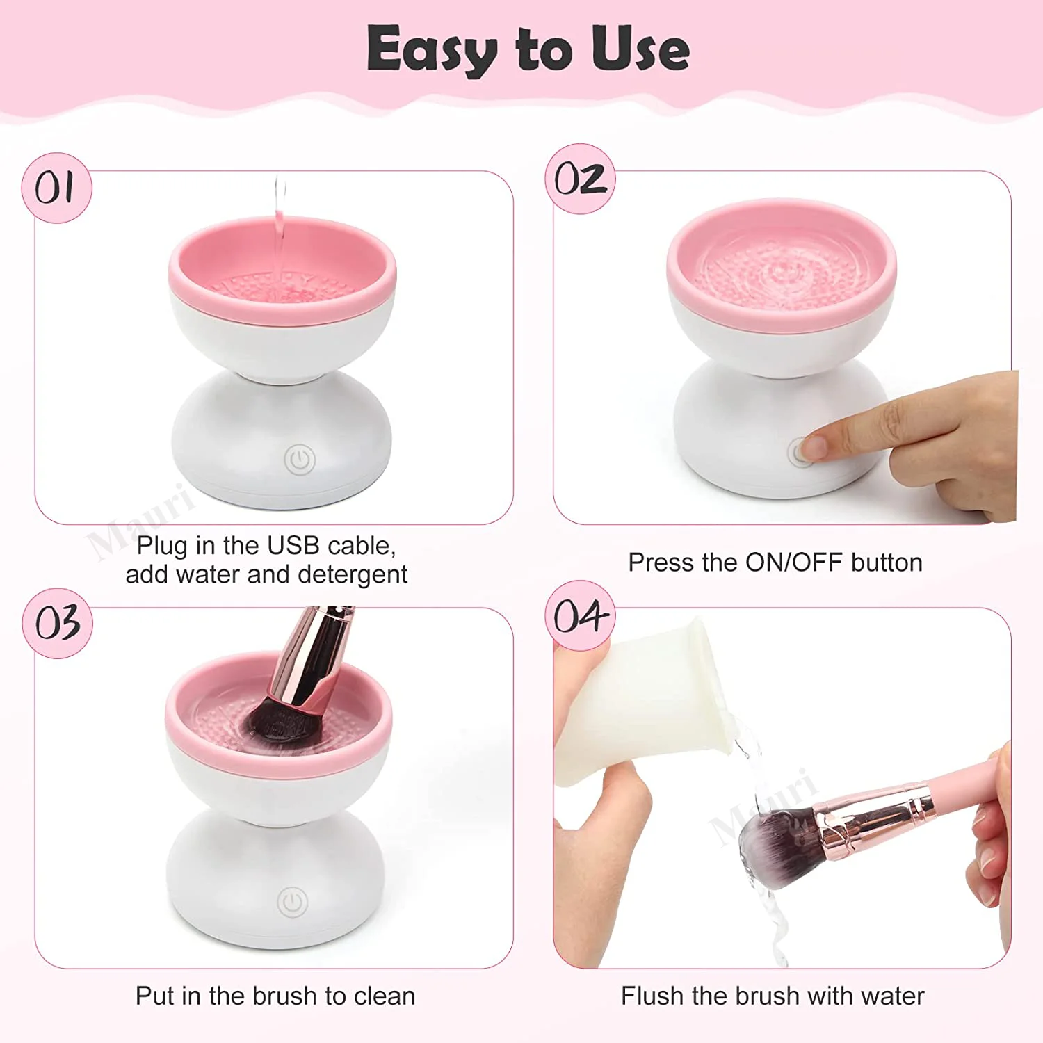 Hot Sale Pink Portable Automatic USB Cosmetic Brush Cleaner Tools Custom Logo Machine Electric Makeup Brush Cleaner