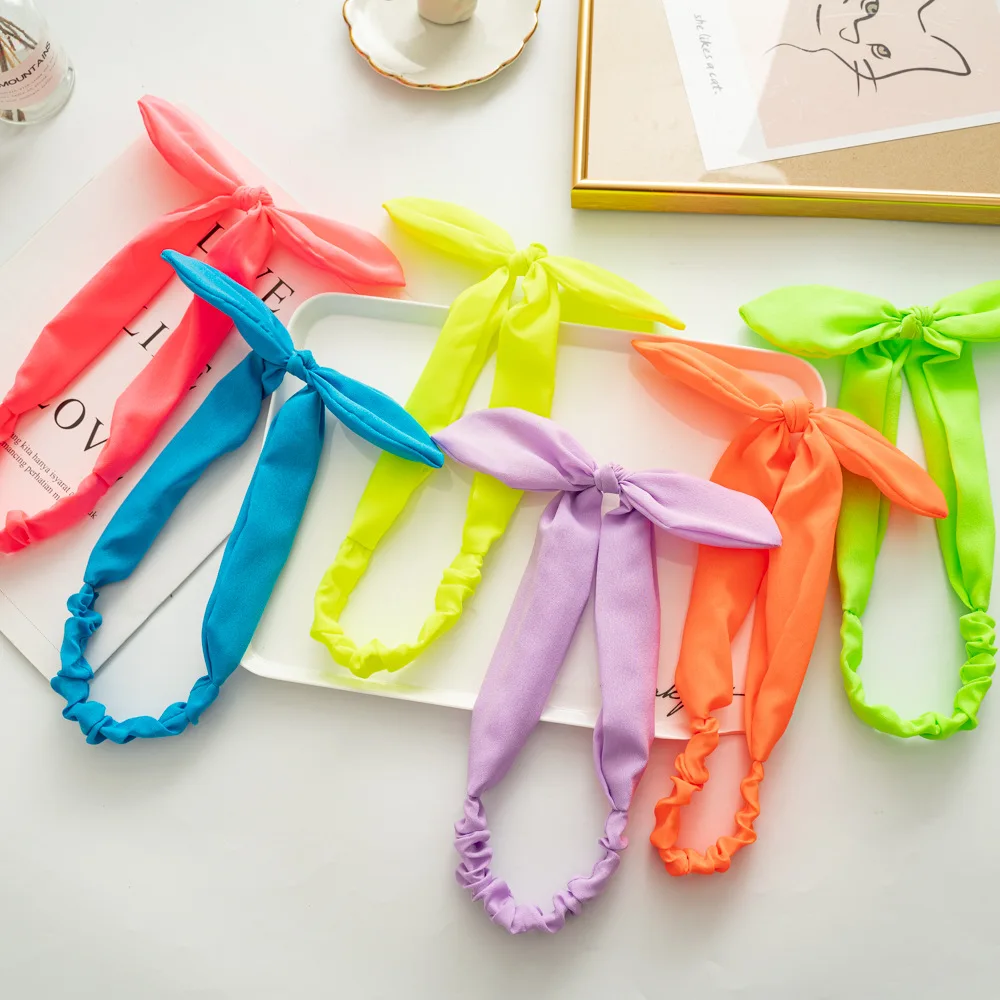 
Women Neon Knot Headband Elastic Hair Ties Girl Solid Color hair Holders Fluorescent Color Bright Women Hair Accessories 