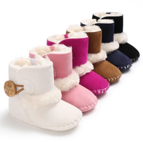 0-18M Newborn Infant Baby Girls Snow Boots Winter Warm Booties Baby Shoes Solid Button Plush Ankle Boots
