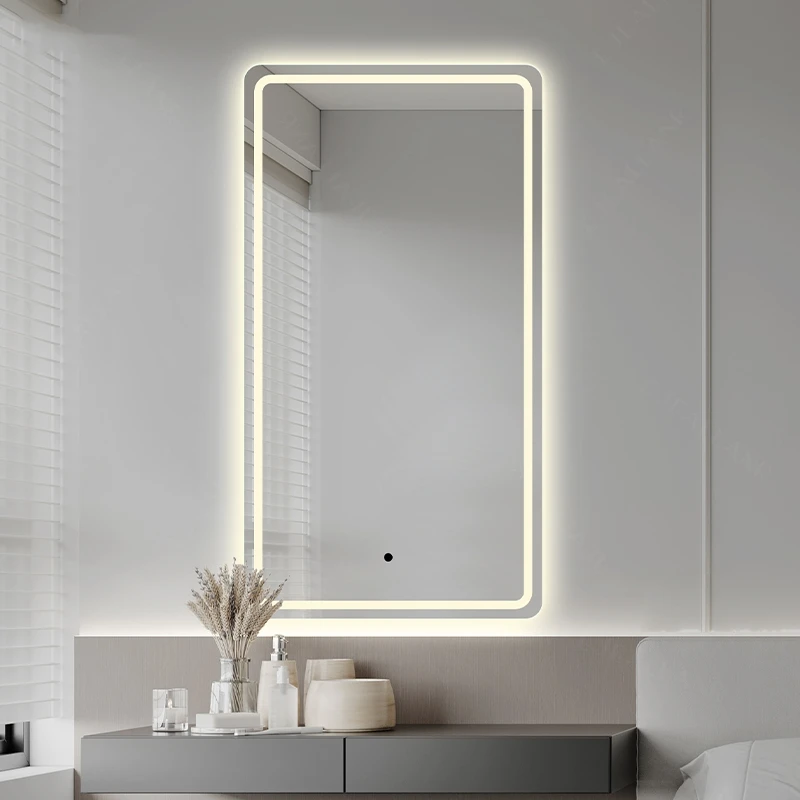custom 50*70 cm defogging illuminated touch control smart LED mirror for bathroom washingroom vanity makeup miroir espejo