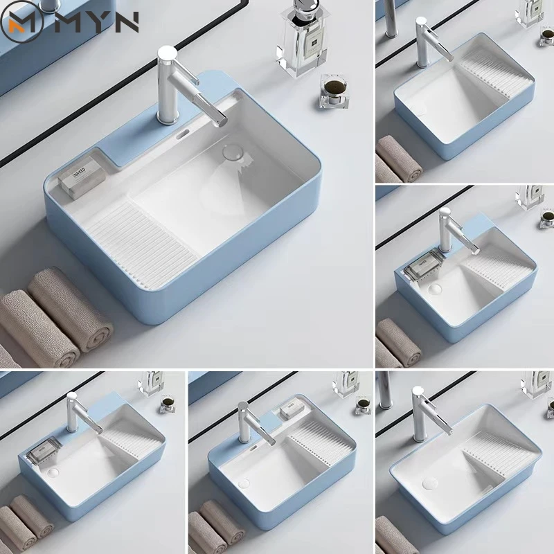 Factory Direct Selling Ceramic Grey Washing Machine Rectangular Countertop Laundry Room  Bathroom Sink with Washboard