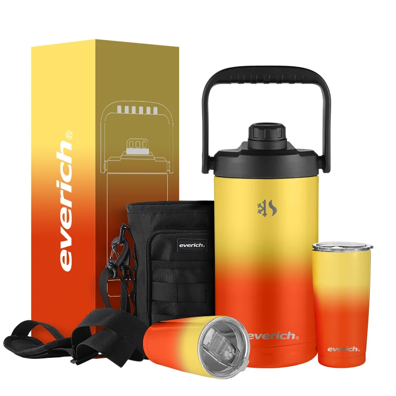64oz Stainless Steel Insulated Water Bottles Beer Growlers Sports Water Jug with Spout Lid Beer Tumbler Bag Pack Set