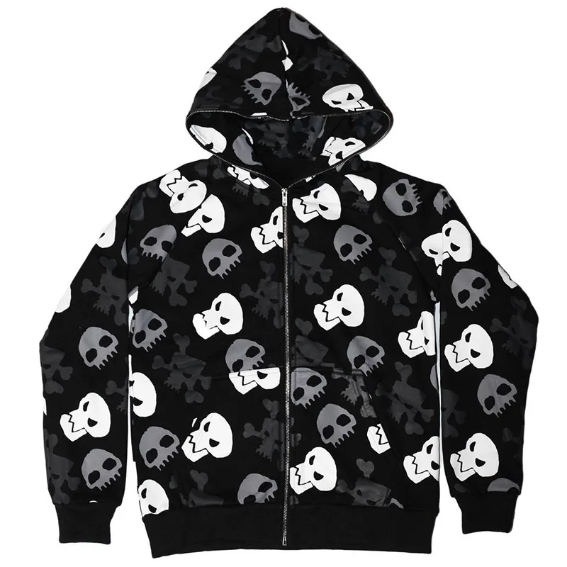 Custom Logo Unisex Oversize Zip Neck Skull 100% Cotton Terry Fabric Full Zip Up 3d Puff Print Hoodie Custom