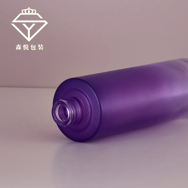 Luxury Glass Skincare Jar Packaging Deluxe Purple Frosted Glass Bottle Set For Cosmetic Lotion