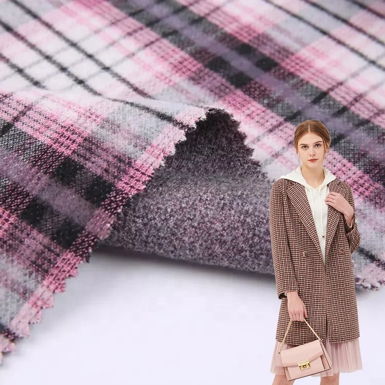 TR 370gsm heavyweight brushed sueded woven plain dye uniform school check pattern fabric for coat or dress
