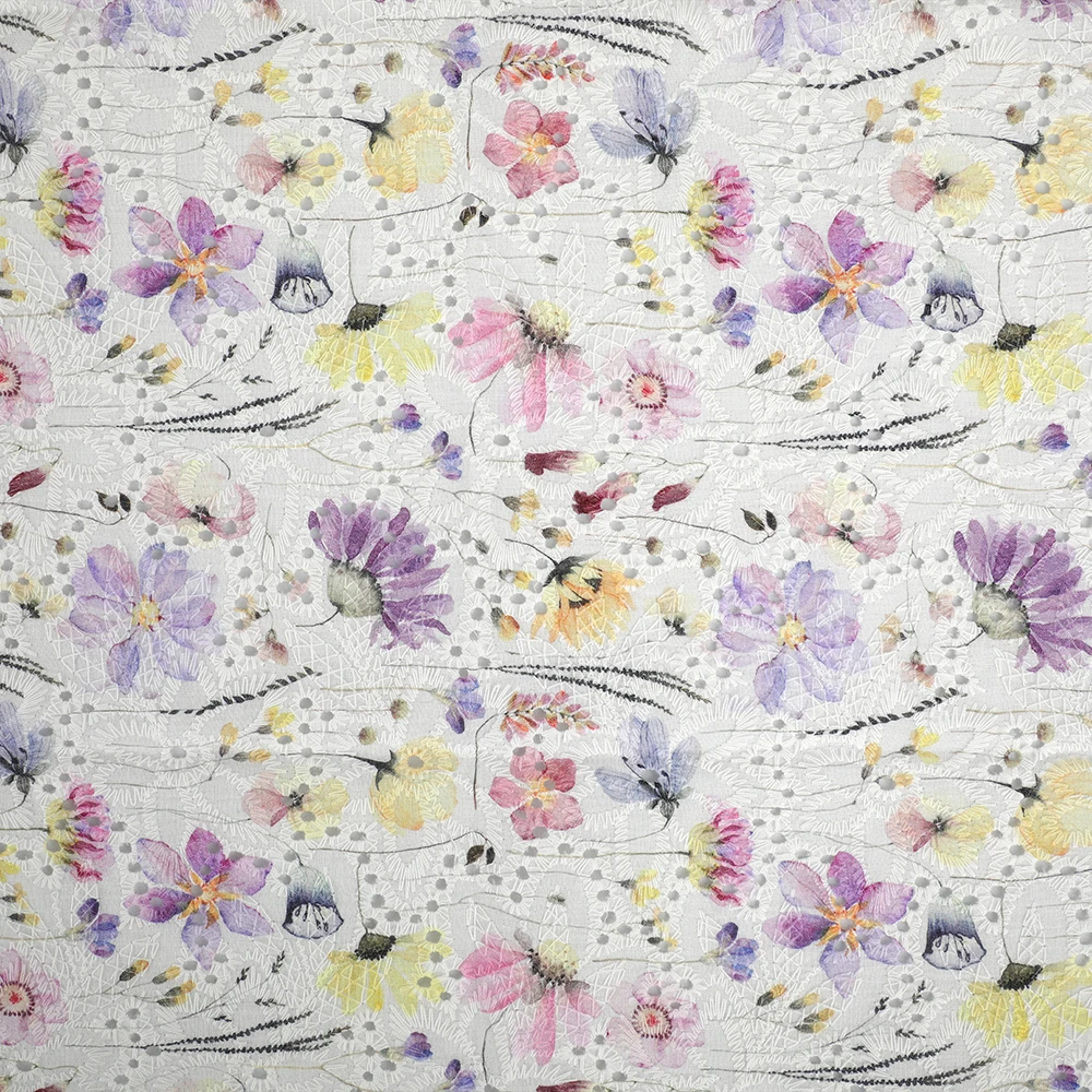 Fashionable High Quality custom digital printing 100% Cotton Embroidery fabric for clothing