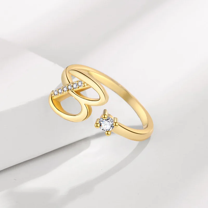 New Product 2024 Fashion Jewelry 26 Letters Initial Ring With 5A Zircon Adjustable 18K Gold White Gold Plated For Girl Women