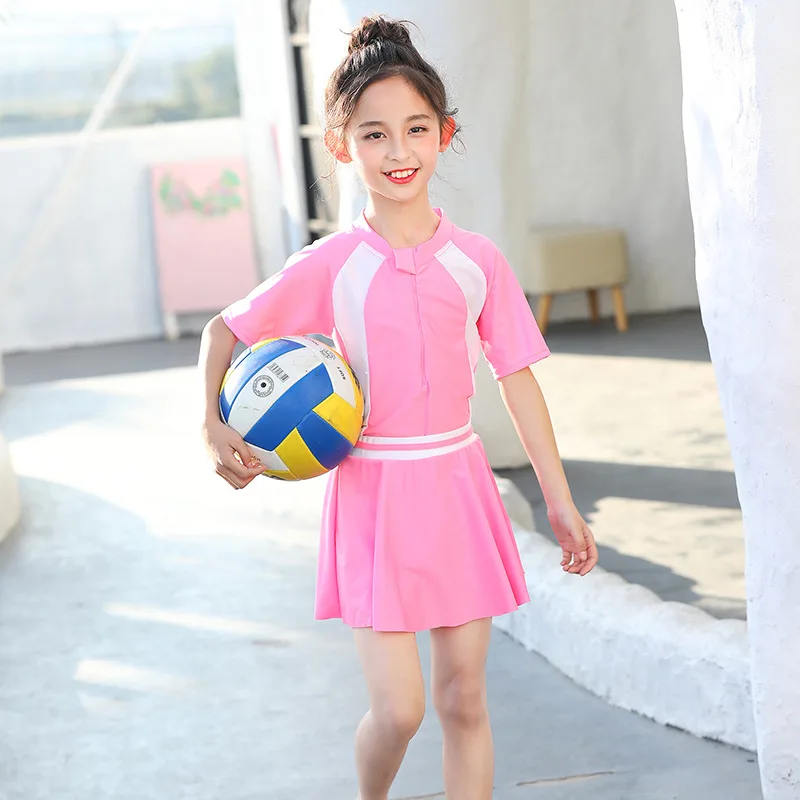 Summer kids bikini for girls fashion sun-proof little girls pink swimsuit cute swimdress 2 piece set 12 year old girl swimsuit