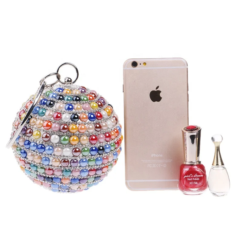 
Fashion round ball shape evening clutch with metal round handle beaded bags handbags women evening bags 
