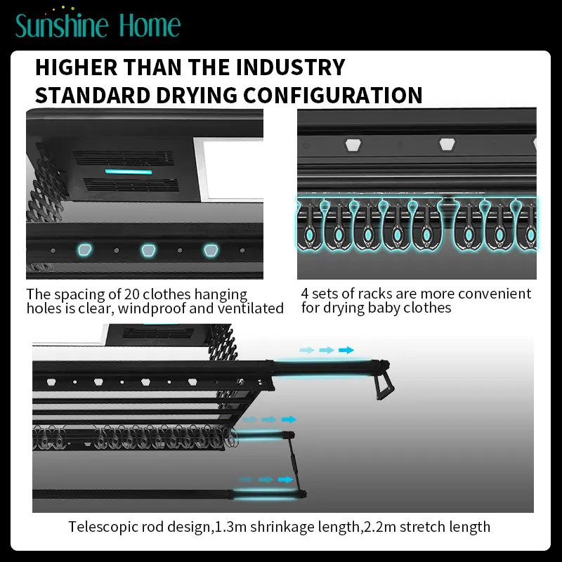 Smart Rack Four Blowout 10M/S Super Wind Power Dryer Aluminum Ceiling Dryer Racks Clothes Drying Hanger Indoor Use Sensor Type